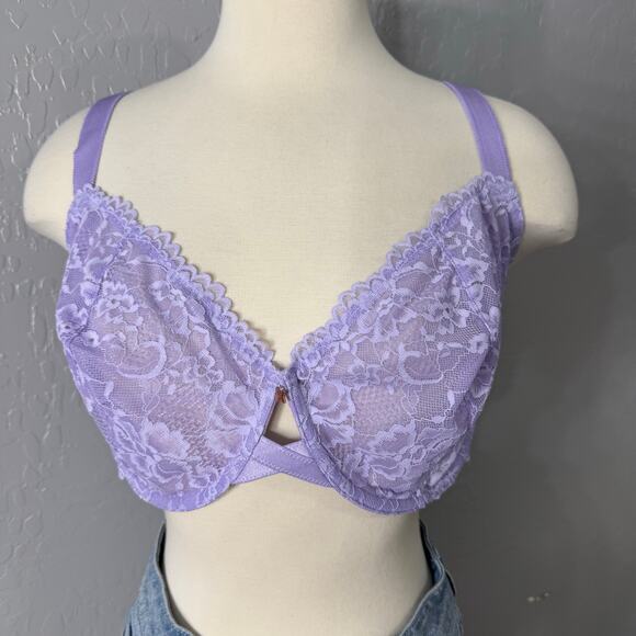 Savage X Fenty Women's Curvy Lace Unlined Bra, Lavender, 42G - Picture 1 of 7